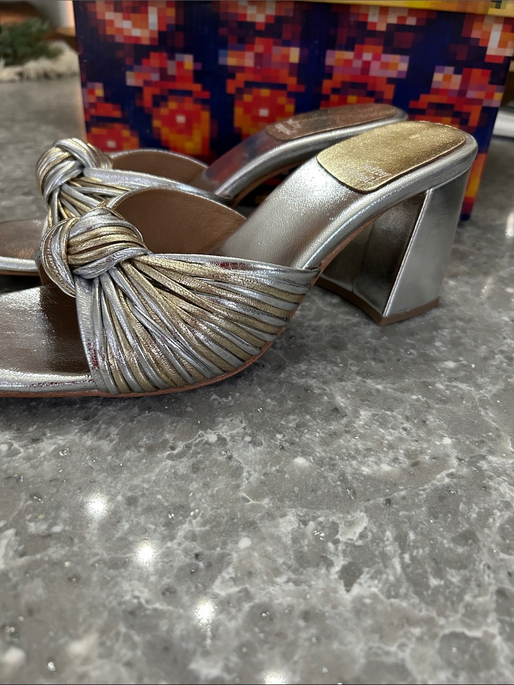 Jeffrey Campbell Silver/Gold Knotted Block Heel Slide Sandals - Picture 4 of 12